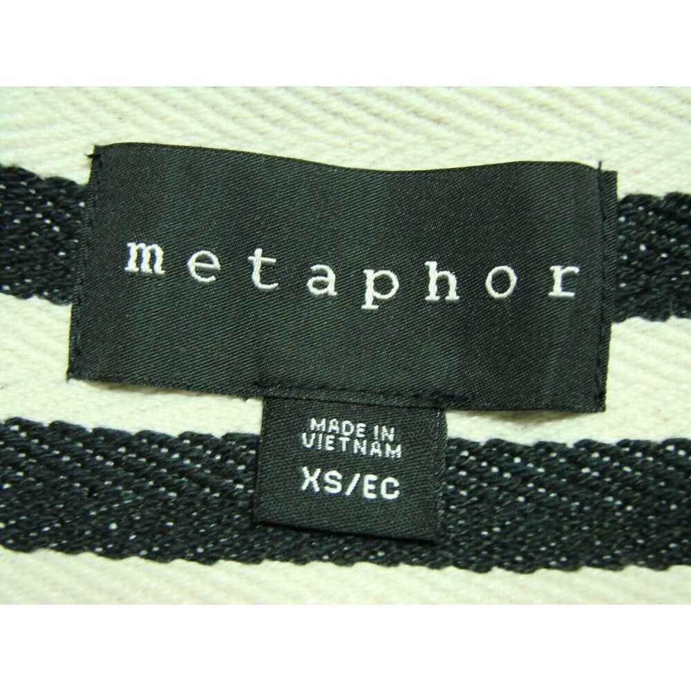Metaphor Open Front Blazer Jacket XS Raw Hem Black White Striped Pockets Lined - Picture 8 of 12